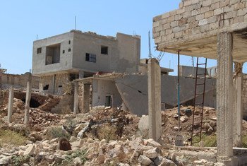 Edificios dañados en Idlib, Siria.