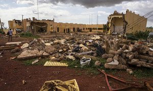 The aftermath of a terrorist attack against the G5 Sahel Joint Force headquarters in Mopti, Mali. Terrorist attacks not only claim many lives but also aggravate already fragile humanitarian situations (file photo).