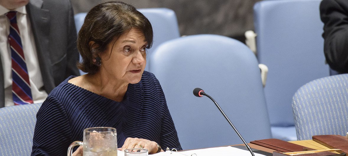File photo of Rosemary DiCarlo, Under-Secretary-General for Political and Peacebuilding Affairs, addressing the UN Security Council.