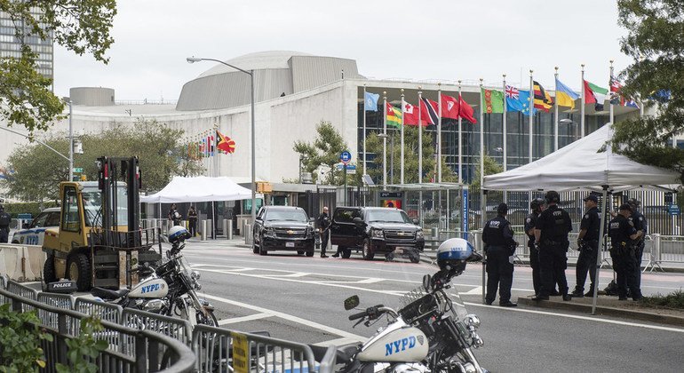 Medidas de seguridad fuera del edificio de la ONU en Nueva York durante el debate general en 2017.