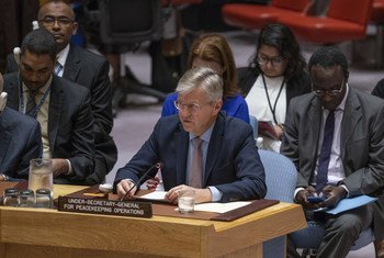 Jean-Pierre Lacroix, Under-Secretary-General for Peacekeeping Operations, briefs the Security Council on the situation in Sudan and South Sudan, on 20 September 2018.