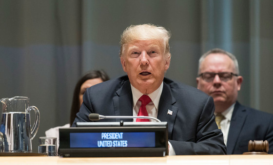 Presidente dos Estados Unidos, Donald Trump, em evento organizado pelo seu país sobre narcóticos. 