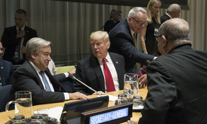 Secretário-geral da ONU, António Guterres, com presidente dos Estados Unidos, Donald Trump. 