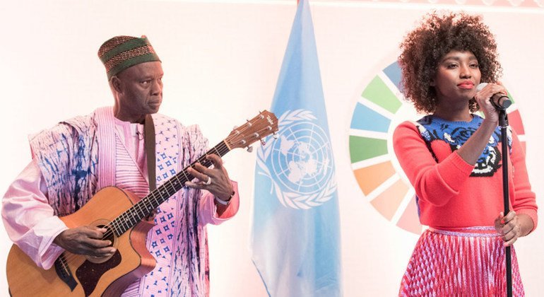 Inna Modja (at microphone), singer from Mali, performs with her band during the Sustainable Development Goals (SDG) Advocates Reception 2018.