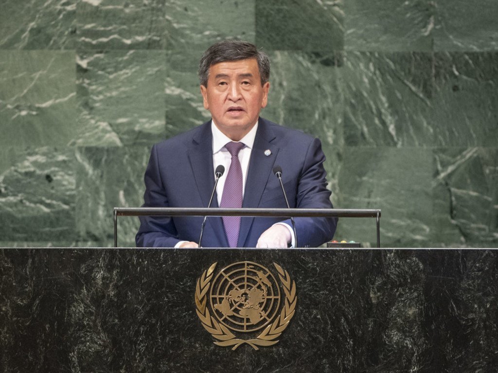 Президент Кыргызстана Сооронбай Жээнбеков на трибуне Генеральной Ассамблеи ООН