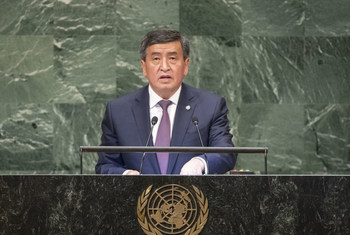 Президент Кыргызстана Сооронбай Жээнбеков на трибуне Генеральной Ассамблеи ООН