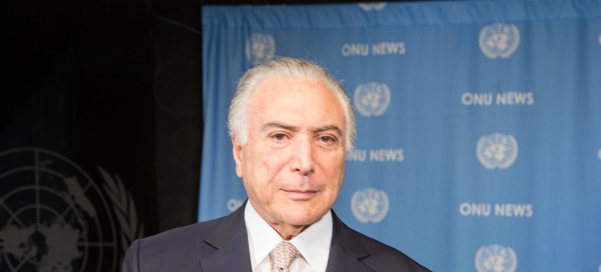 Presidente do Brasil, Michel Temer, nos estúdios da ONU News. 