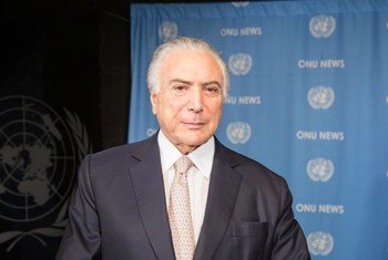 Presidente do Brasil, Michel Temer, nos estúdios da ONU News. 