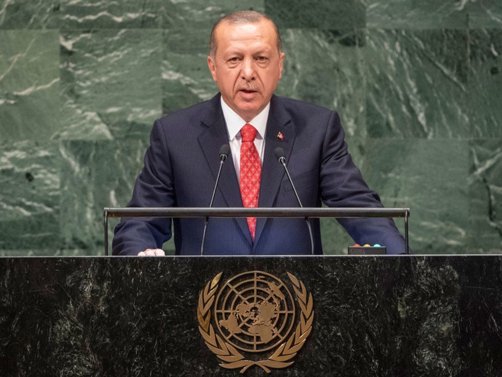 Le Président turc Recep Tayyip Erdogan à la tribune de l'Assemblée générale.