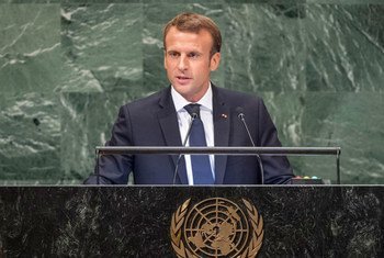 President Emmanuel Macron of France addresses the seventy-third session of the United Nations General Assembly.