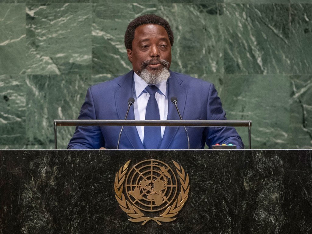 Le Président de la République démocratique du Congo, Joseph Kabila, à la tribune de l'Assemblée générale des Nations Unies.