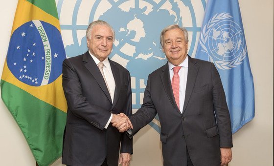 Presidente do Brasil, Michel Temer, com secretário-geral da ONU, António Guterres. 
