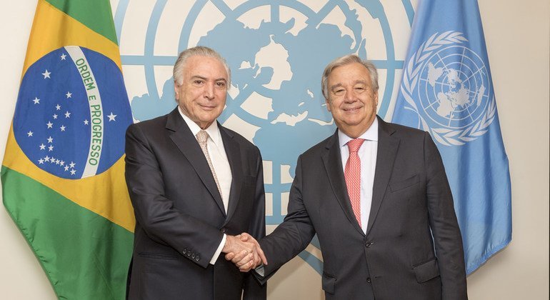 UN Secretary-General António Guterres (r) meets Michel Temer, President of Brazil on Tuesday 25 September.