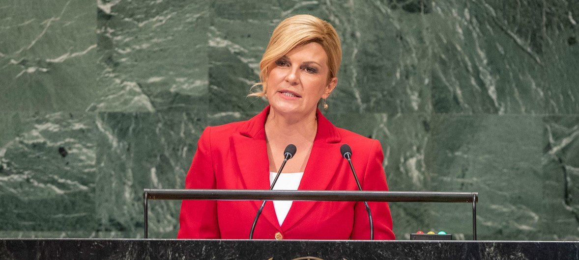 Croatian President Kolinda Grabar-Kitarović addresses the General Assembly.