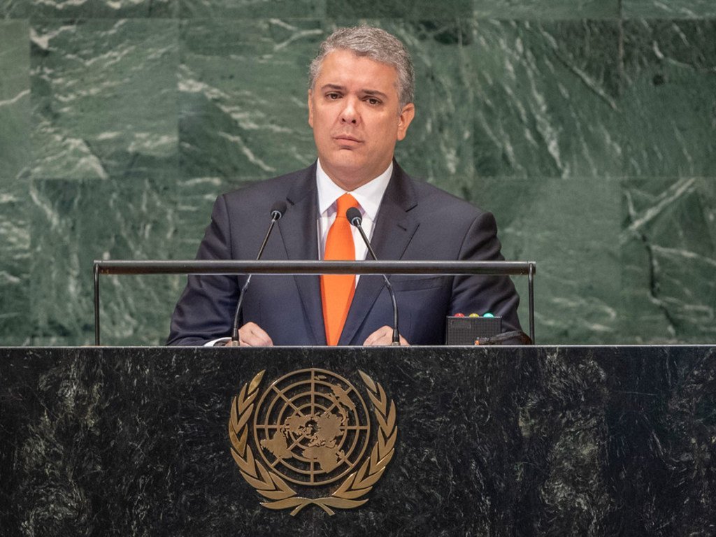 哥伦比亚共和国总统杜克在联合国大会第73届会议上发表讲话。（资料图片）