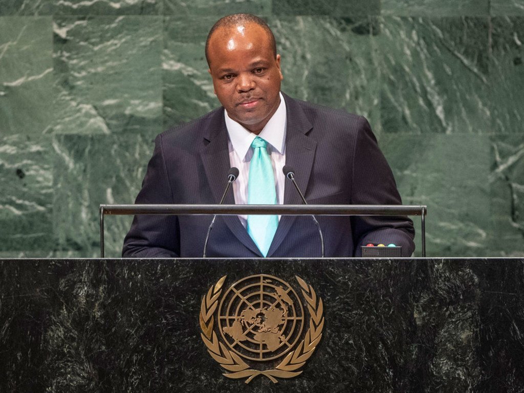 King Mswati III, Head of State of the Kingdom of Eswatini, addresses the seventy-third session of the United Nations General Assembly. King Mswati III, Head of State of the Kingdom of Eswatini, addresses the seventy-third session of the United Nations General Assembly.