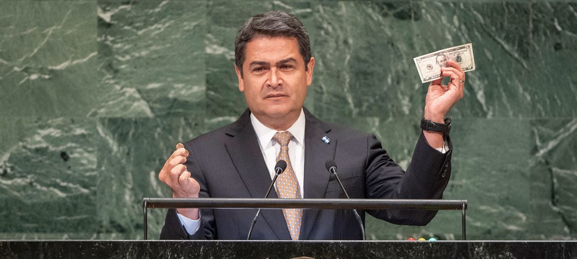 El presidente de Honduras, Juan Orlando Hernández Alvarado, se dirige a la Asamblea General.