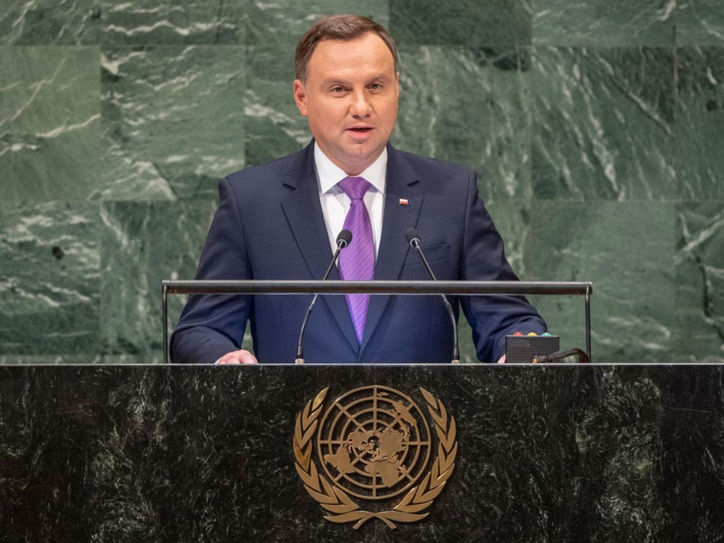 波兰总统杜达在联大第73届会议一般性辩论环节发言。