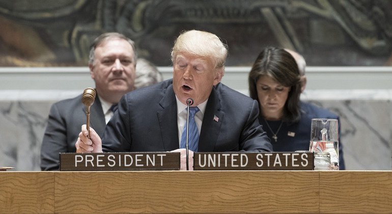 US President Donald Trump presides over a meeting of the Security Council on the non-proliferation of weapons of mass destruction on 26 September, 2018.