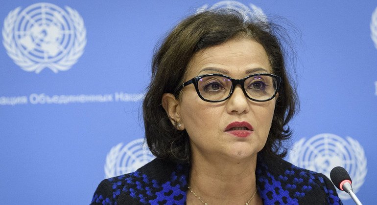 Najat Rochdi, Deputy Special Representative for the Secretary-General and Humanitarian Coordinator for the Central African Republic, speaks to the press at United Nations Headquarters in New York, 9 November 2017.
