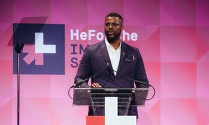 Actor and activist Winston Duke at the HeForShe IMPACT Summit in New York City on 26 September 2018.