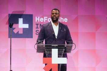 Actor and activist Winston Duke at the HeForShe IMPACT Summit in New York City on 26 September 2018.