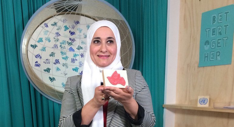 Celebrity chef and World Food Programme supporter, Manal al Alem of Jordan, appears at the VIP Social Media Studio at UN Headquarters on the margins of the seventy-third session of the UN General Assembly.  26 September 2018.