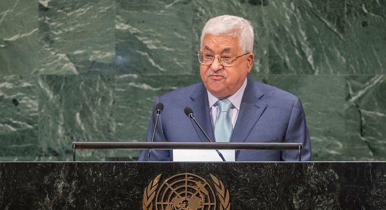 Presidente da Autoridade Nacional Palestina, Mahmoud Abbas discursa na Assembleia Geral.