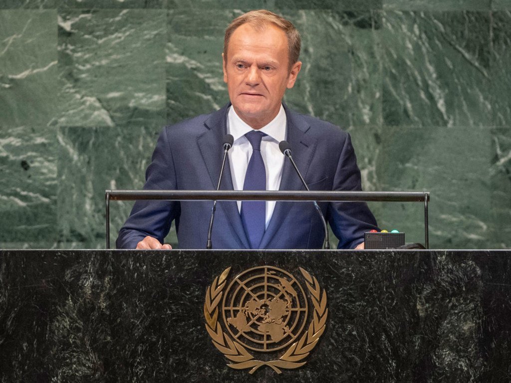Donald Tusk, President of the European Council of the European Union, addresses the seventy-third session of the United Nations General Assembly.
