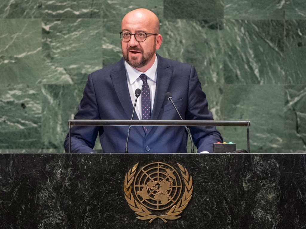 Le Premier ministre belge, Charles Michel, prend la parole à la soixante-treizième session de l'Assemblée générale des Nations Unies.