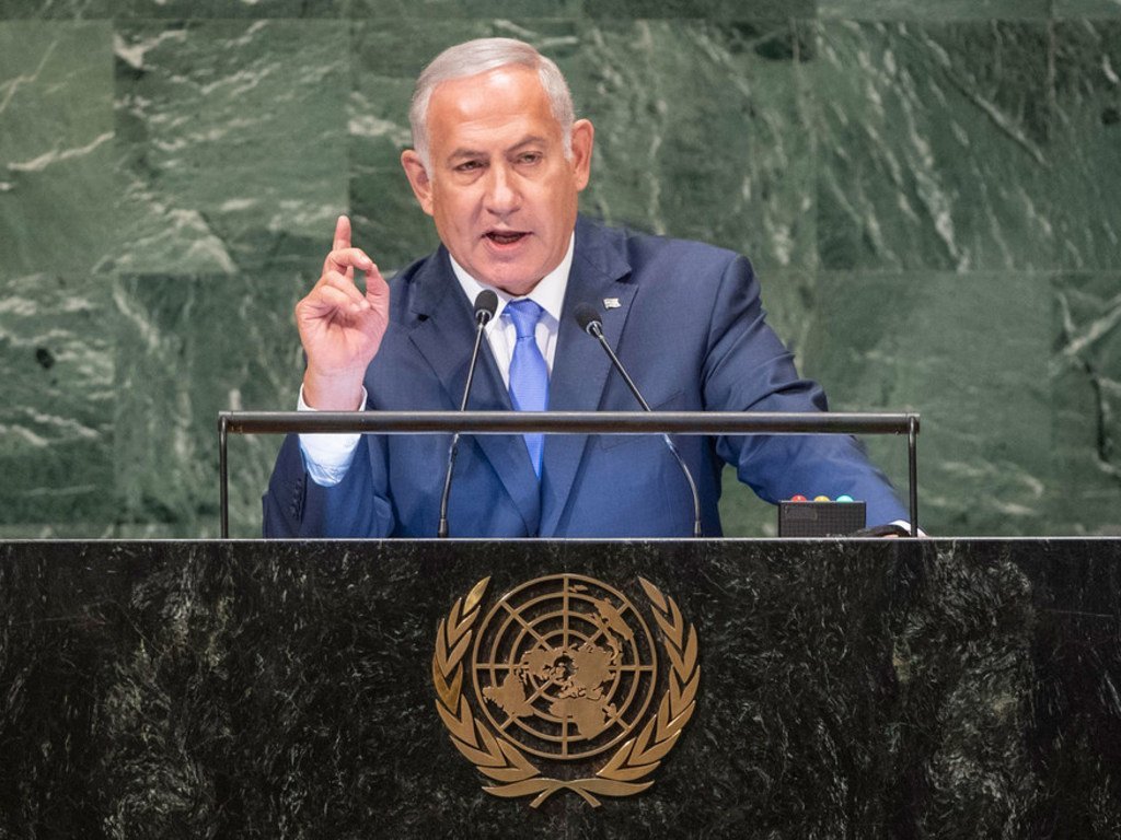Le Premier ministre israélien Benjamin Netanyahu devant l'Assemblée générale des Nations Unies.