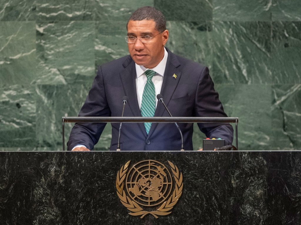 Prime Minister Andrew Holness of Jamaica addresses the seventy-third session of the United Nations General Assembly.