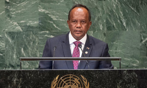 Le Président par intérim de la République de Madagascar, Rivo Rakotovao, devant l'Assemblée générale des Nations Unies.