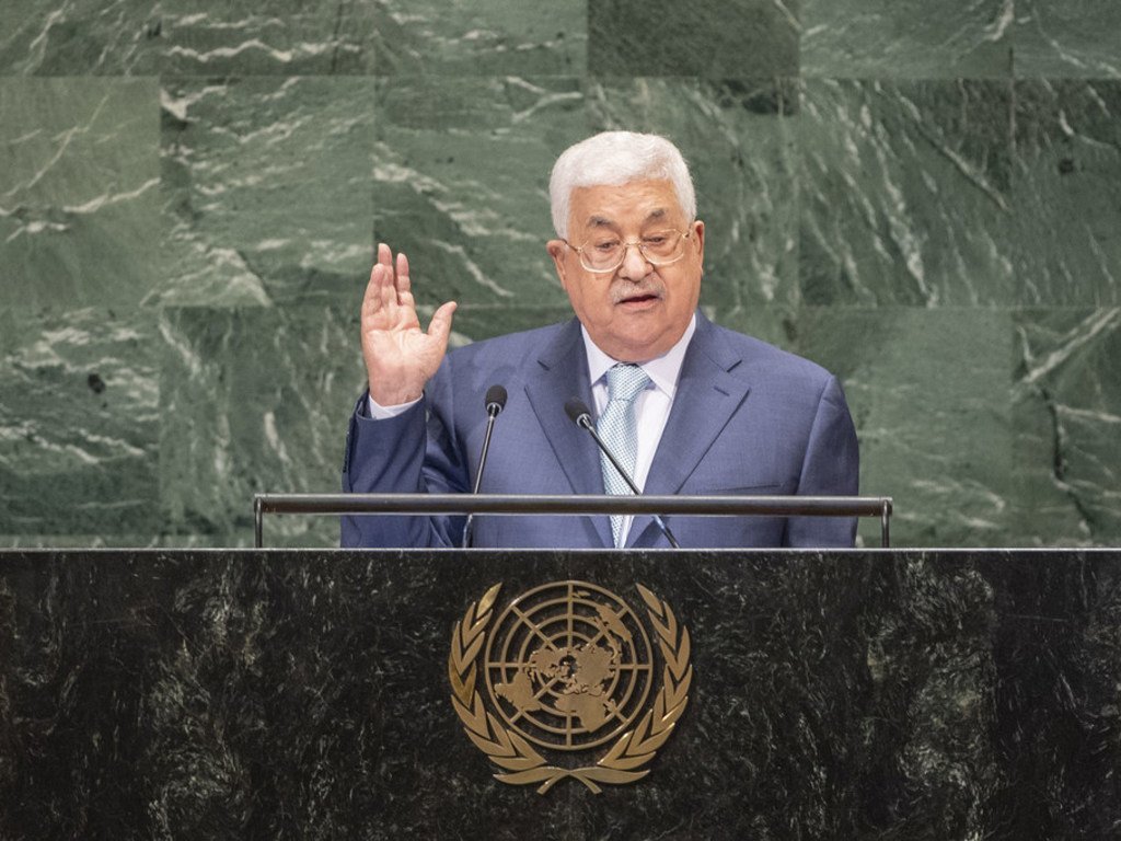 巴勒斯坦总统阿巴斯在联大第73届会议一般性辩论中发言。