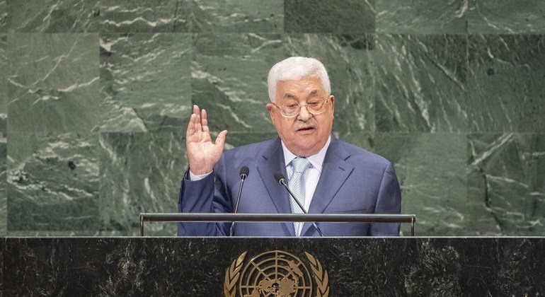 फ़लस्तीनी राष्ट्रपति महमूद अब्बास संयुक्त राष्ट्र महासभा के 73वें सत्र को सम्बोधित करते हुए.
