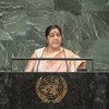 Foreign Minister Sushma Swaraj of India addresses the seventy-third session of the United Nations General Assembly.