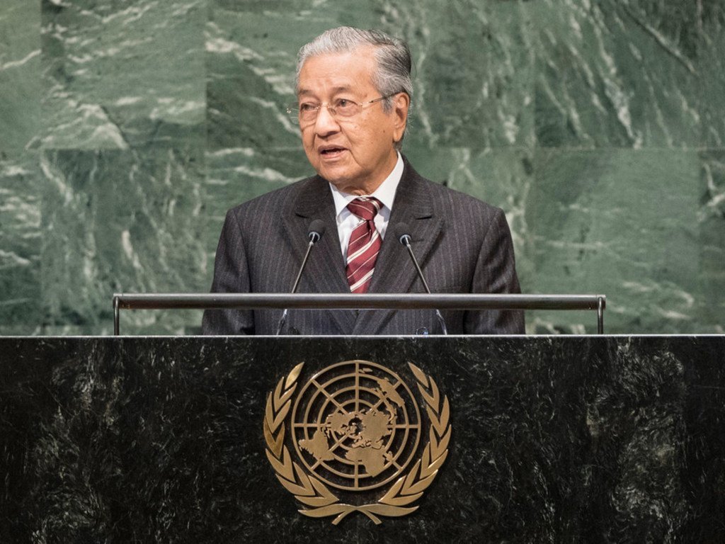 马来西亚总理马哈蒂尔在联大第73届会议一般性辩论中发言。