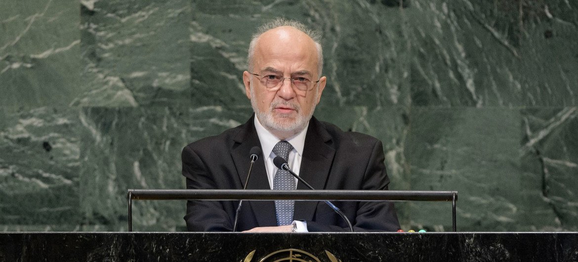 وزير الخارجية العراقي إبراهيم الجعفري يلقي كلمة بلاده في المداولات العامة للدورة الثالثة والسبعين للجمعية العامة.