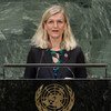 Ulla Tørnæs, Minister for Development Cooperation of Denmark, addresses the seventy-third session of the United Nations General Assembly.