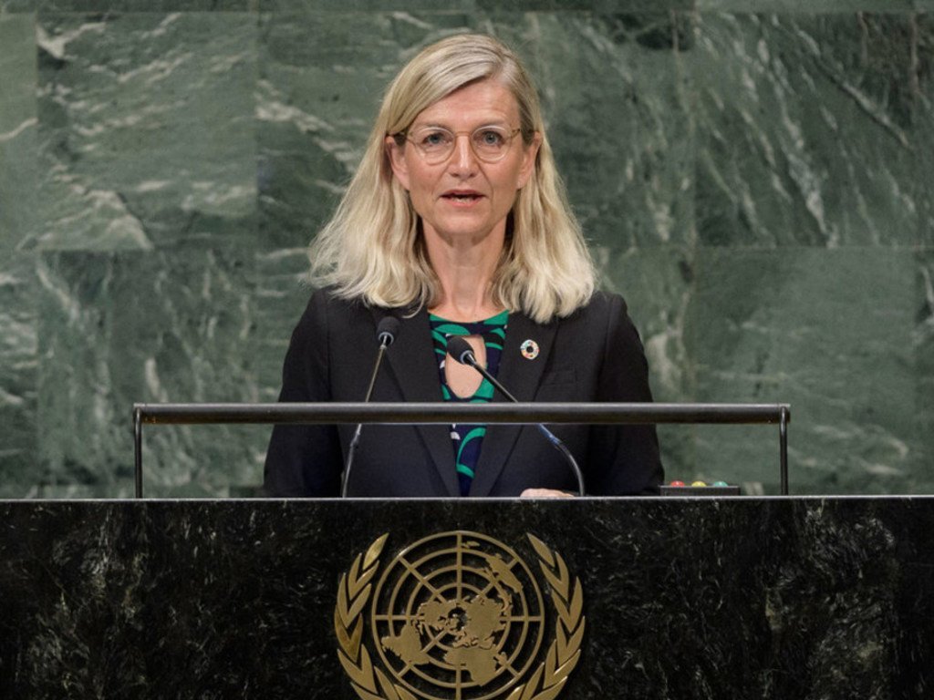 Ulla Tørnæs, Minister for Development Cooperation of Denmark, addresses the seventy-third session of the United Nations General Assembly.