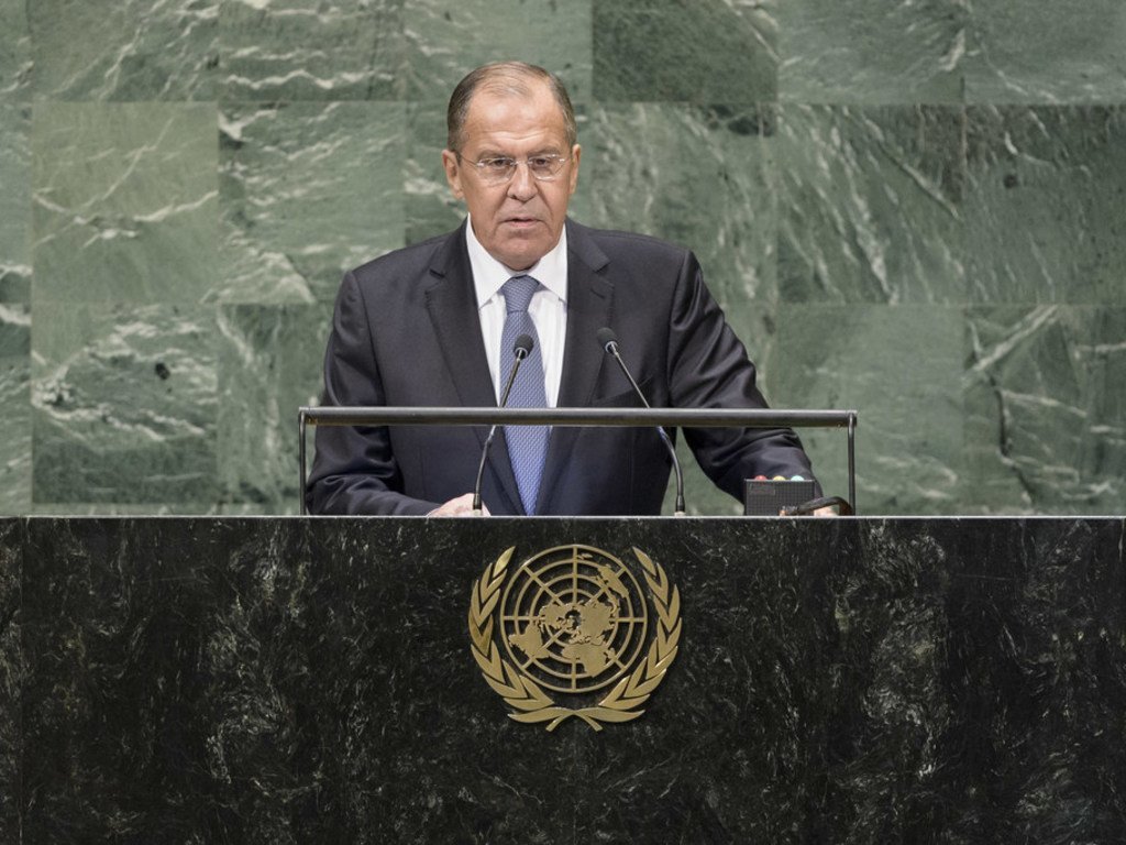 Le Ministre russe des affaires étrangères, Sergueï Lavrov, devant l'Assemblée générale des Nations Unies.