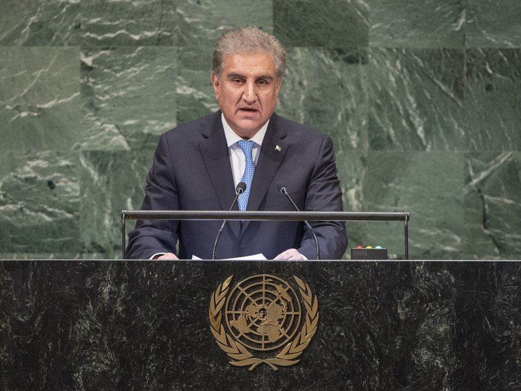 Makhdoom Shah Mahmood Hussain Qureshi, Minister for Foreign Affairs of the Islamic Republic of Pakistan, addresses the seventy-third session of the United Nations General Assembly..