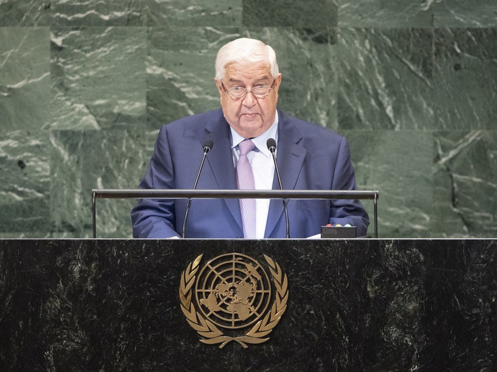 Le Ministre syrien des affaires étrangères, Walid Al-Moualem, devant l'Assemblée générale des Nations Unies.