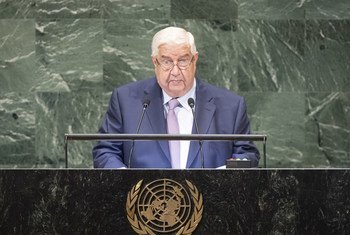 Le Ministre syrien des affaires étrangères, Walid Al-Moualem, devant l'Assemblée générale des Nations Unies.