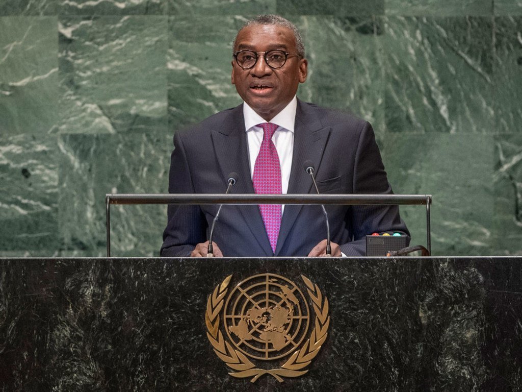 Le Ministre sénégalais des affaires étrangères, Sidiki Kaba, devant l'Assemblée générale des Nations Unies.