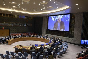 Martin Griffiths, UN Special Envoy for Yemen, briefs the Security Council on 11 September 2018 from Amman, Jordan.