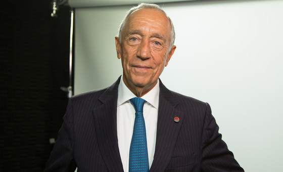 Presidente de Portugal, Marcelo Rebelo de Sousa, nos estúdios da ONU. 