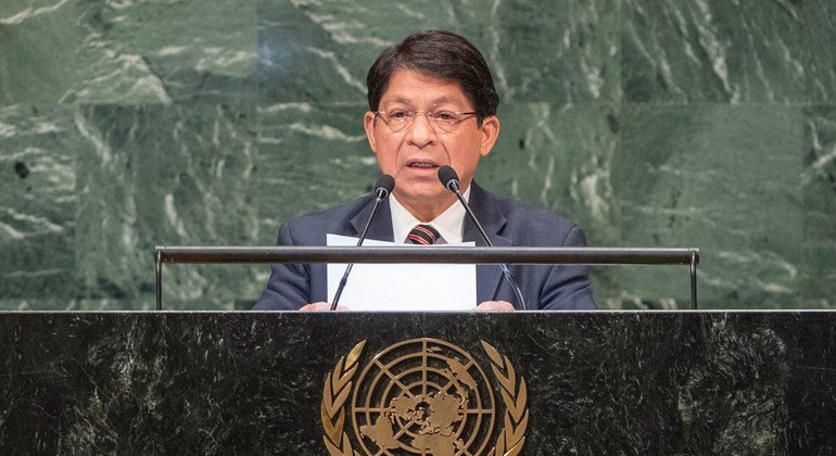 El ministro de Relaciones Exteriores de Nicaragua, Denis Moncada, durante su intervención en el 73 periodo de sesiones de la Asamblea General.