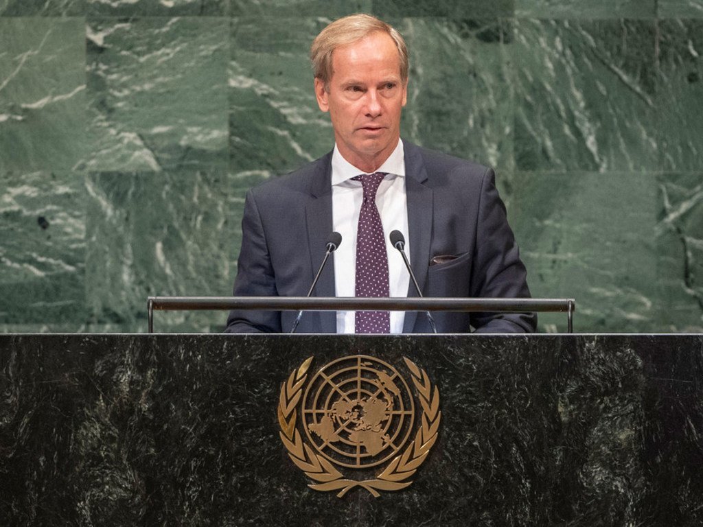 Olof Skoog, Chair of Delegation and Permanent Representative of Sweden to the UN, addresses the seventy-third session of the United Nations General Assembly.