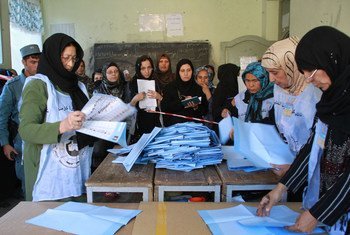 Electoral Staff from Independent Election Commission (IEC) opening ballot boxes for counting in Herat, Afghanistan, on 18 September 2010.